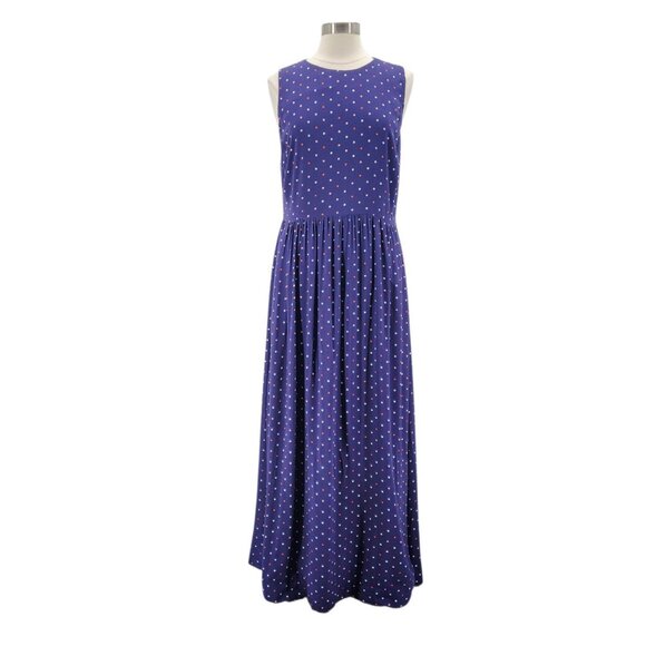 NEW Draper James RSVP Womens Large Dress Sleeveless Maxi Polka Dot Navy Blue - Picture 1 of 13